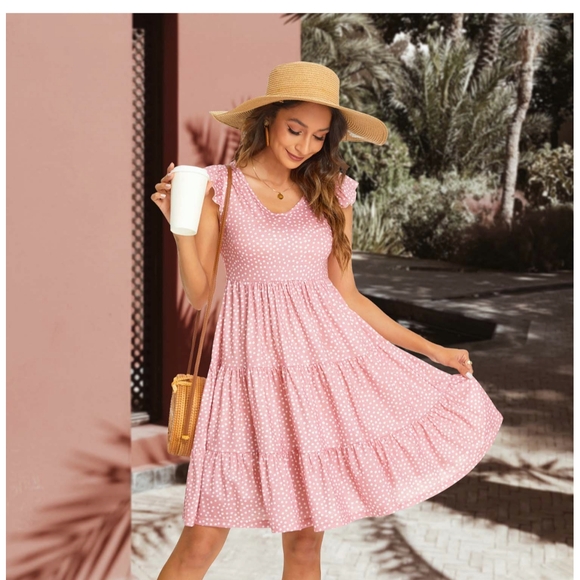 Maloura Dresses & Skirts - Charming Pink Polka Dot Midi Dress
